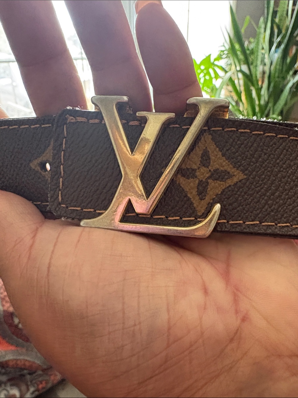 Louis Vuitton Monogram Canvas Belt with Gold LV Buckle